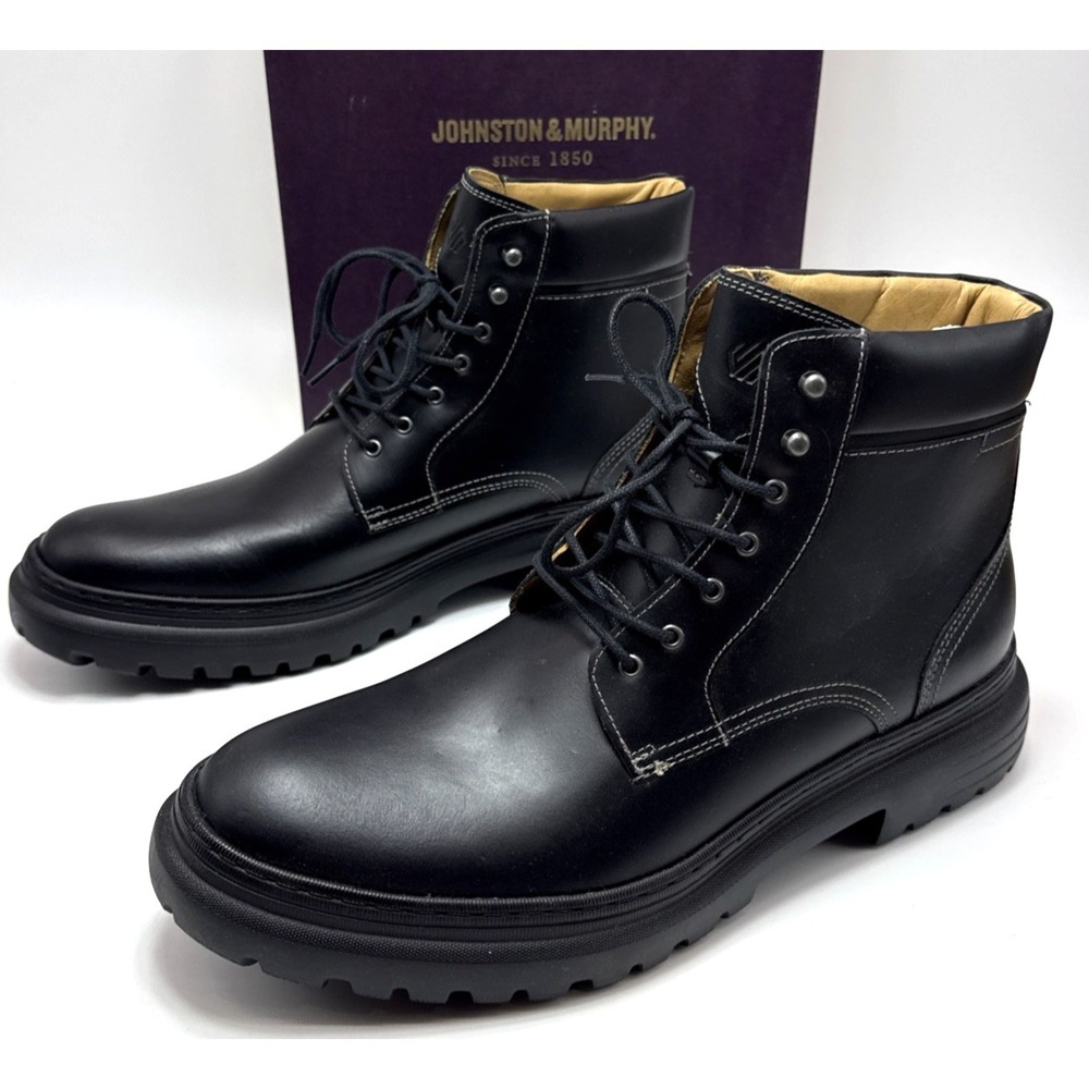 Johnston & Murphy Kelton Plain Toe Leather Boot Mens Size 13 M Black Full Grain